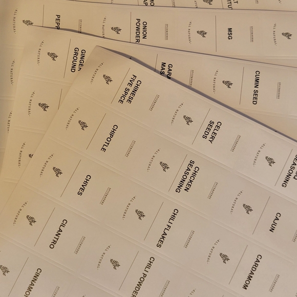 Set of 12 New Spice Jars With Black Lids, shaker tops and labels - Picture 6 of 8